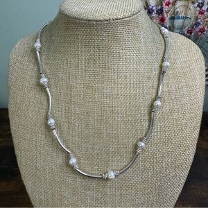 Yves Rocher Scalloped Silver and Genuine White Pearl Necklace 18 Inch